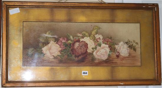 Rosa Share, watercolour, still life of roses, signed and dated 1902, 23 x 61cm.